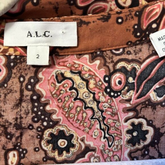 ALC Top Womens 2 Multicolor Paisley Print Popover Split Neck Blouse Shirt - Picture 7 of 9